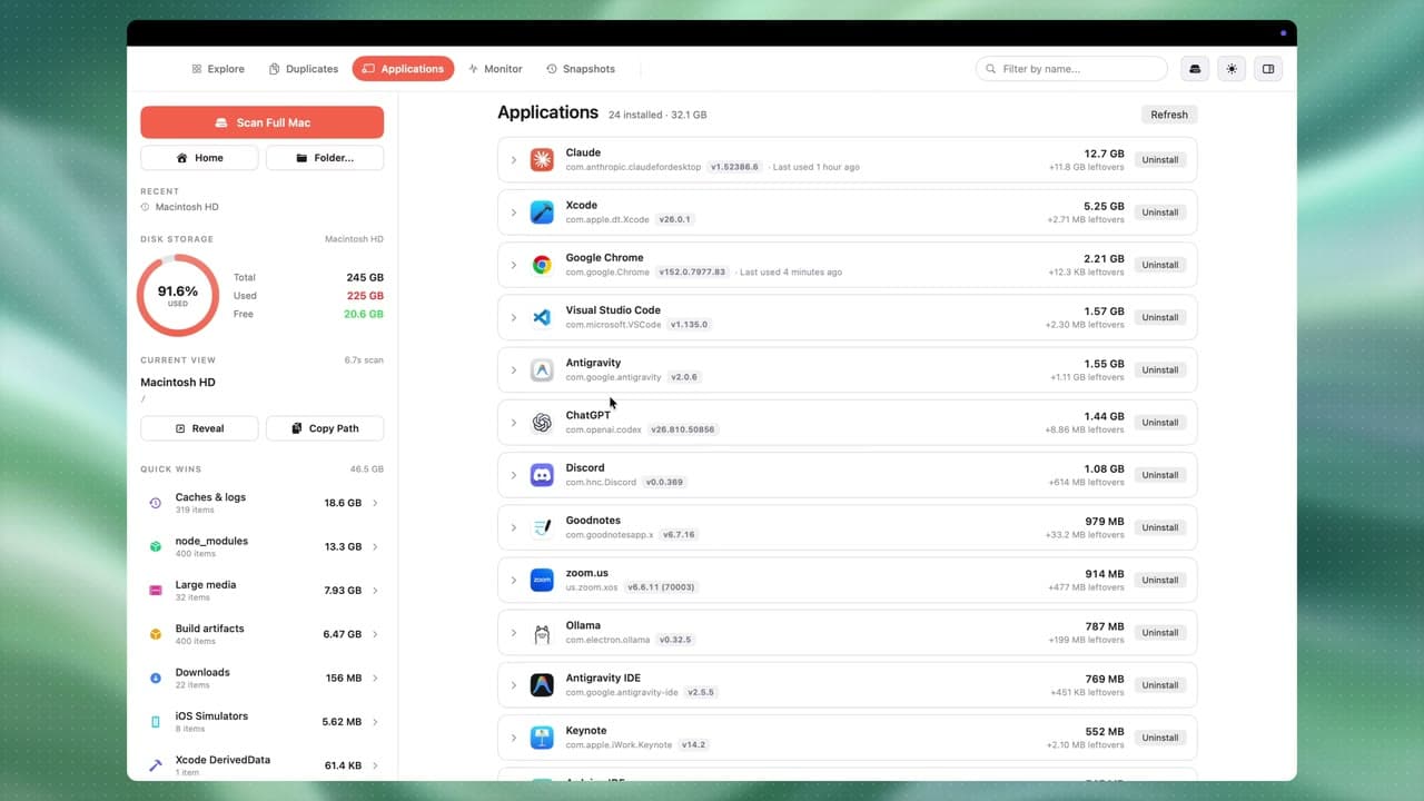 DiskDude applications view
